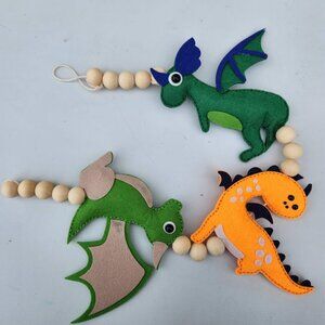Handmade Dragons Dinosaurs Felt Garland Wall Decor Hangs Vertically Nursery Room